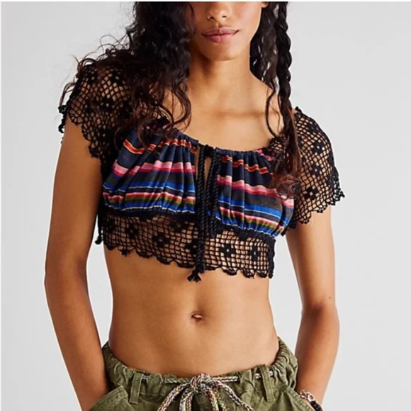 FREE PEOPLE NWOT Aruba Top in Black Combo - Picture 1 of 5